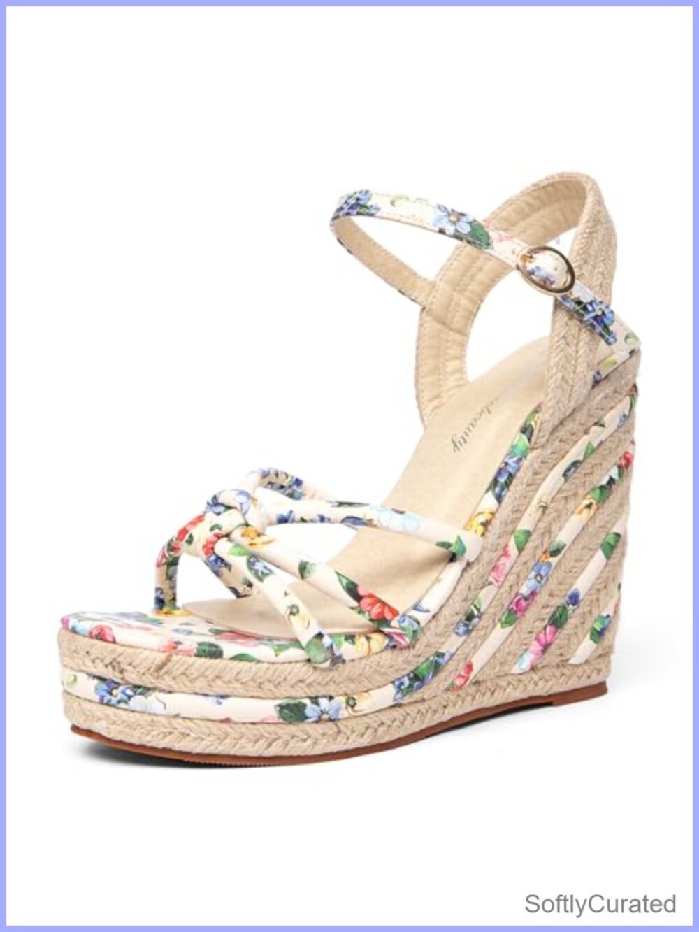 Women's Espadrille Wedge Sandals with Floral Ankle Strap Platform High Heel